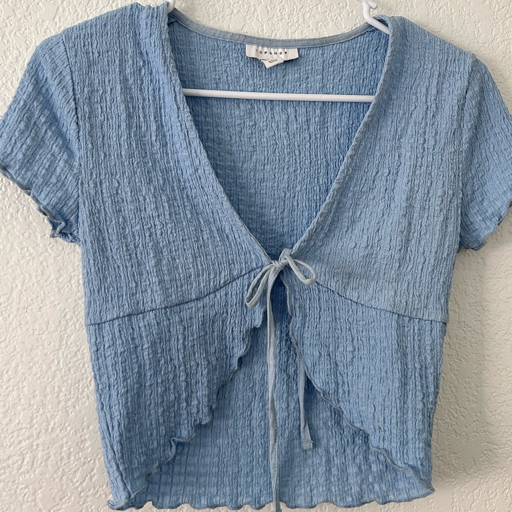 light blue frill tie up top